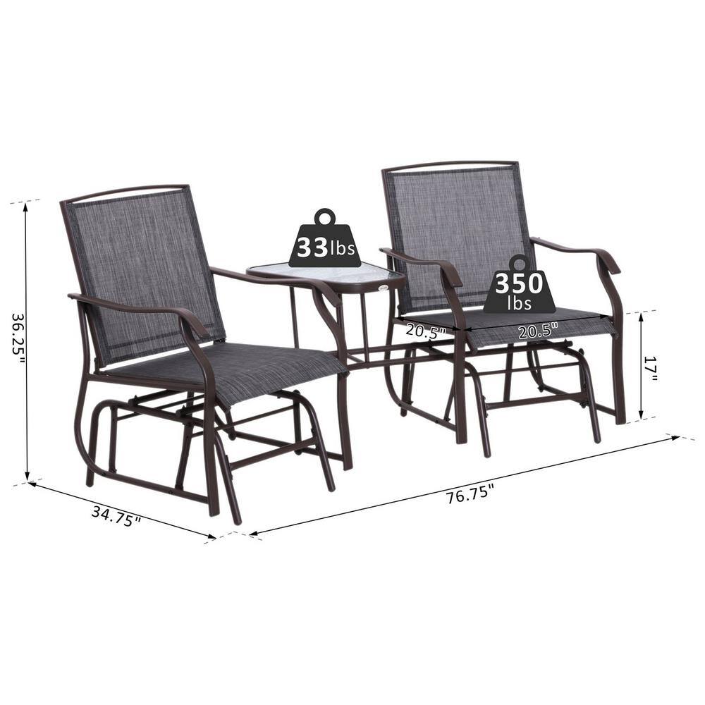 Brown Steel Double Glider Chairs with Center Table