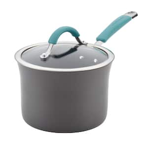 Cucina 3 qt. Aluminum Nonstick Sauce Pan in Agave Blue with Glass Lid