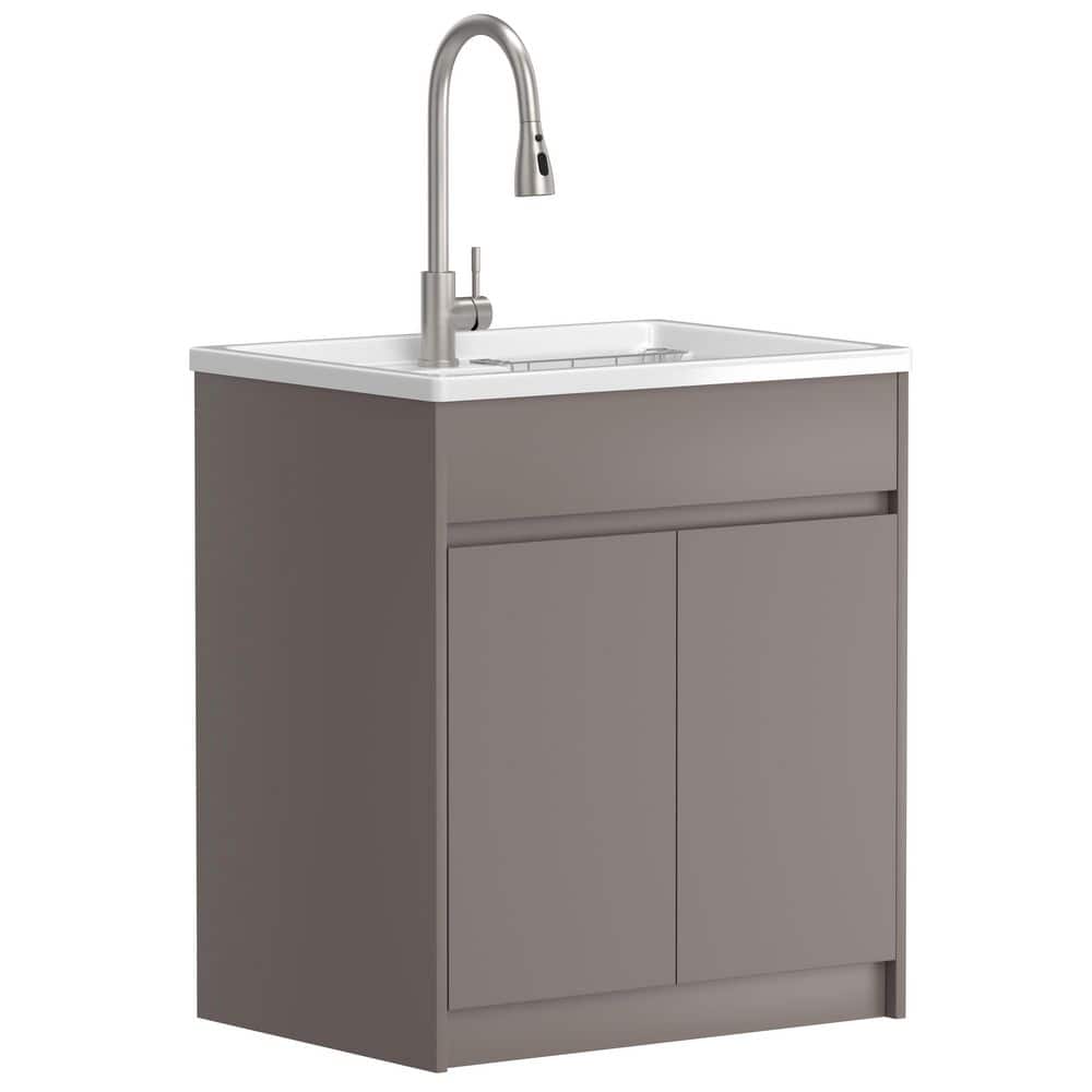 NTQ 30 in. Solid Surface Laundry/Utility Sink & Cabinet with Stainless Steel Faucet