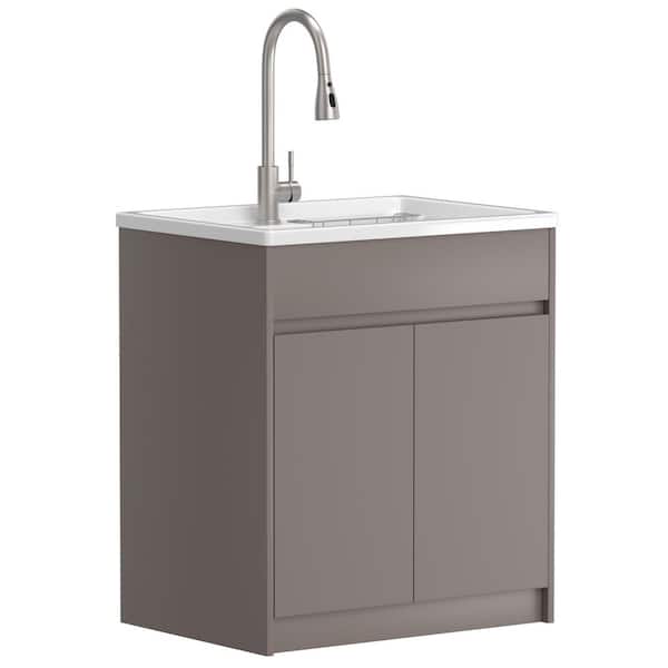 NTQ 30 in. Solid Surface Laundry/Utility Sink & Cabinet with Stainless Steel Faucet
