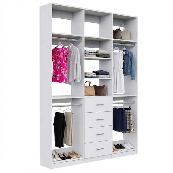 Alto Collection 105 in W White Wall Mounted 2 Double Hang and 4-Drawer w Extensions Wood Closet System