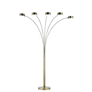 Micah Pro 88 in. H in. Antique Brass LED 5-Arched Floor Lamp with Dimmer, 5000K Daylight, 300-Watt