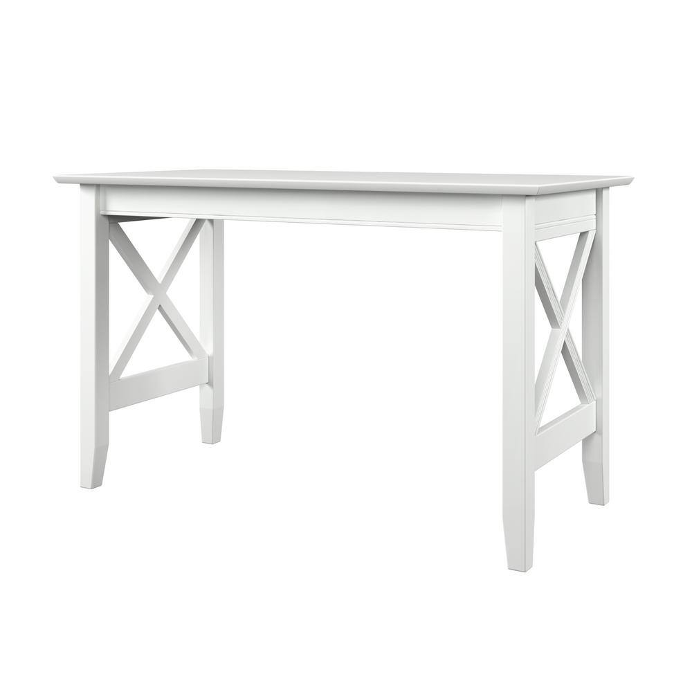 Sleek White Solid Wood Writing Desk with Built-In USB Charger