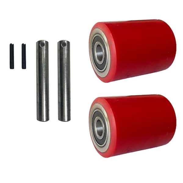 3 in. x 3.66 in. Red PU Roller Wheels with ID 0.78 in. Sealed Precision Bearings for Pallet Jack
