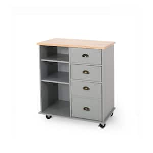 Gray Rubber Wood 31.5 in. Kitchen Island with Drawer and Locking Casters