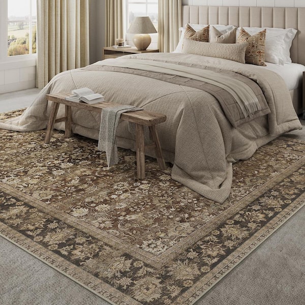HaiiMeid Thorn Garden Brown 5 ft. x 7 ft. Distressed Vintage