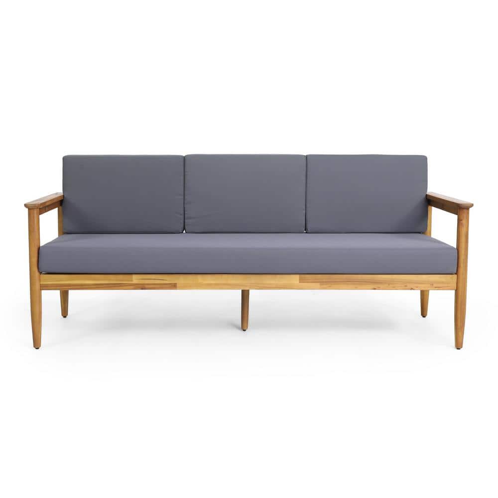 Teak Wood Outdoor Sofa with Dark Gray Cushions