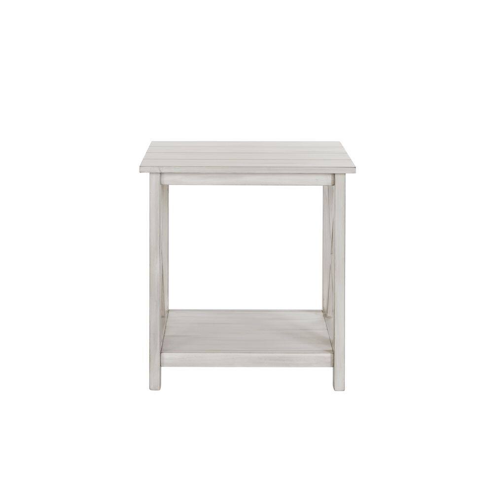 Antique White Jamestown Square End Table with Lower Shelf