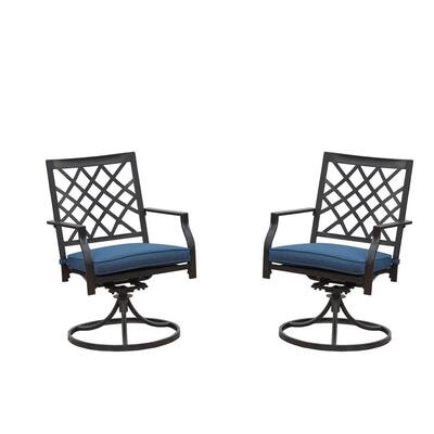 Swivel Metal Outdoor Dining Chair with Beige Cushions (2-Pack)