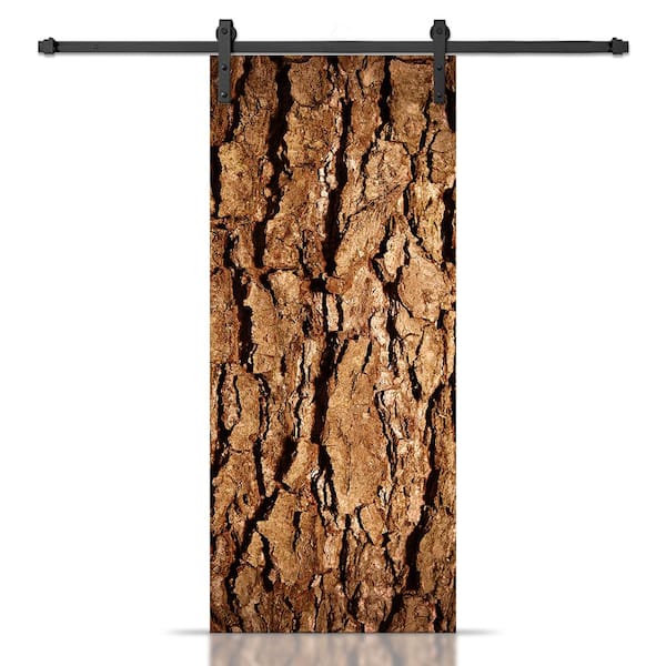 CALHOME 18 in. x 80 in. Artisan Print Series Tree Bark MDF Modern Interior Sliding Barn Door with Hardware Kit