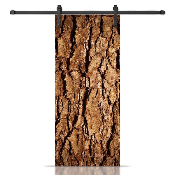 CALHOME 30 in. x 84 in. Artisan Print Series Tree Bark MDF Modern Interior Sliding Barn Door with Hardware Kit