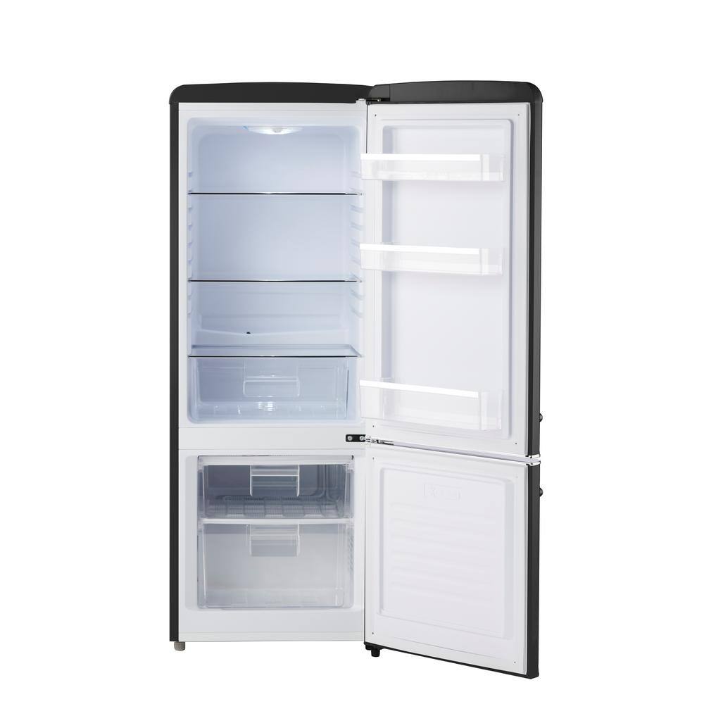 Midnight Black Compact Retro Refrigerator with Bottom Freezer