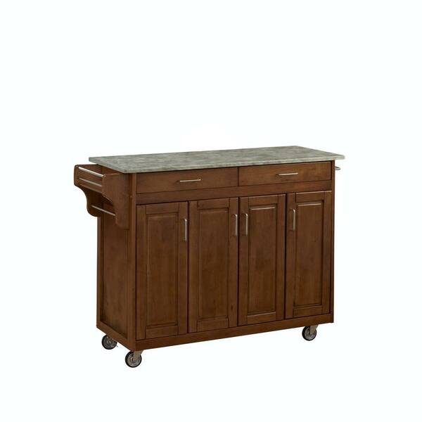 HOMESTYLES Create-a-Cart Warm Oak Kitchen Cart With Concrete Top