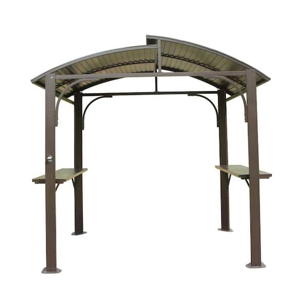8 ft. x 5 ft. Brown Outdoor BBQ Gazebo Grill with Double Galvanized Steel Roof and 2 Side Shelves