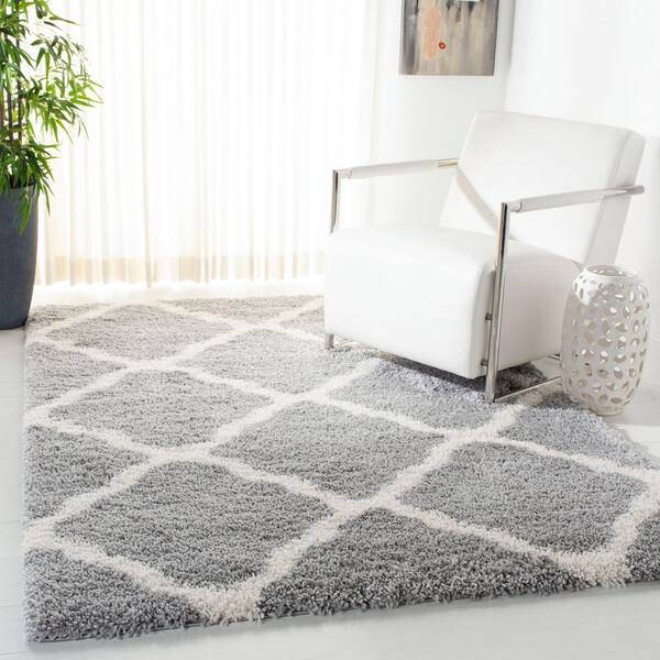 Fontana Shag 7 ft. x 7 ft. Gray/Cream Trellis Diamond Square Area Rug