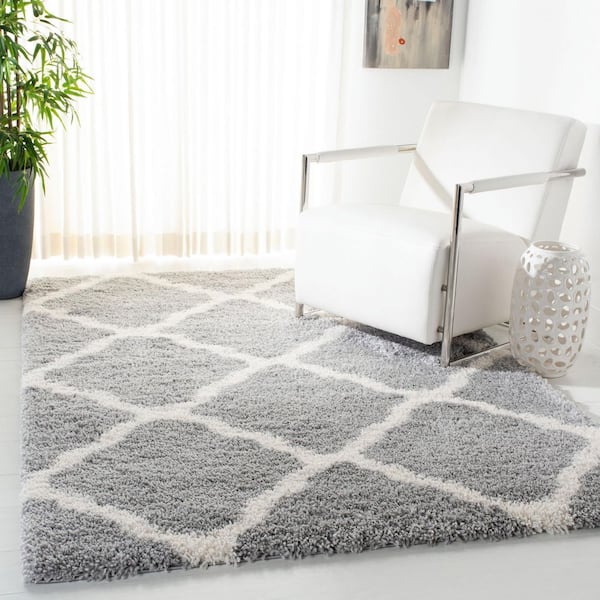 Fontana Shag 9 ft. x 12 ft. Gray/Cream Trellis Diamond Area Rug