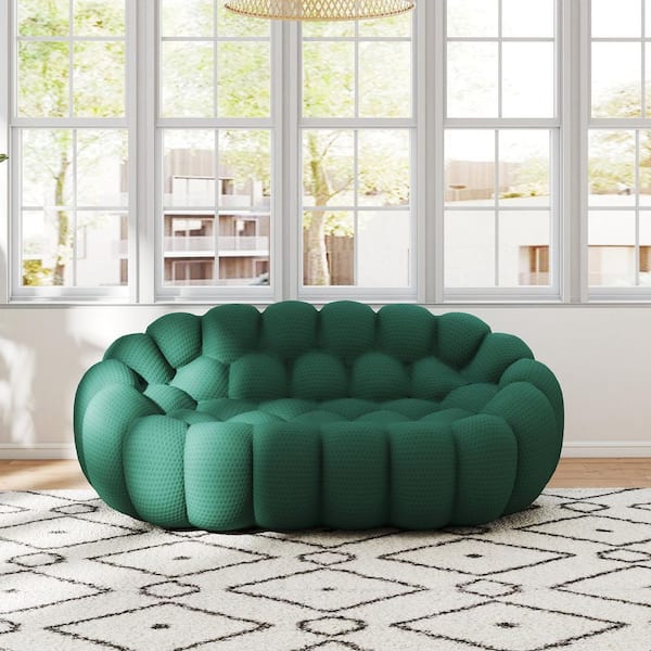 79 in. Bubble Curved Sofa, Green Mesh Fabric Modern 2-Seater Sectional Sofa Floor Loveseat for Apartment Office
