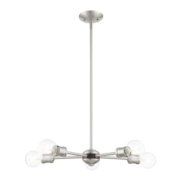 Livex Lighting Lansdale 5 Light Brushed Nickel with Bronze Accents Chandelier