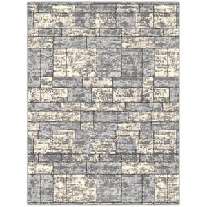 Ottohome Collection Non-Slip Rubberback Boxes Design 5x7 Indoor Area Rug, 5 ft. x 6 ft. 6 in., Gray