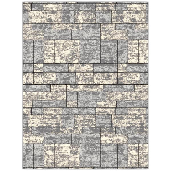 Ottomanson Ottohome Collection Non-Slip Rubberback Boxes Design 5x7 Indoor Area Rug, 5 ft. x 6 ft. 6 in., Gray
