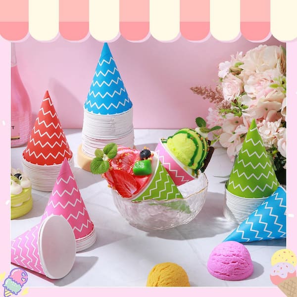 4.5 fl. oz. Multicolor Paper Snow Cone Cups, Leakproof & Stackable Dessert Cups for Ice Cream & Smoothies (Set of 300)