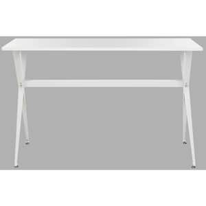 47 in. Rectangular White Writing Desk with Open Storage