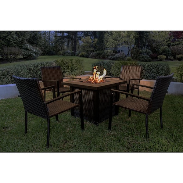 Direct Wicker Maxwell 5 Piece Wicker Patio Fire Pit Dining Sets With Gas Fire Pit Table Inq F666312 The Home Depot