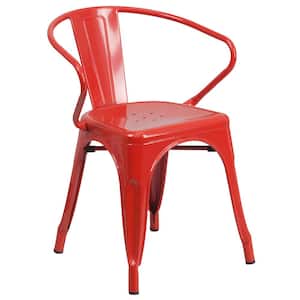 Metal Outdoor Dining Chair in Red