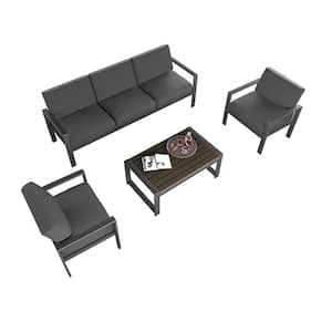 4-Piece Metal Patio Conversation Seating Set with Cushions in Gray