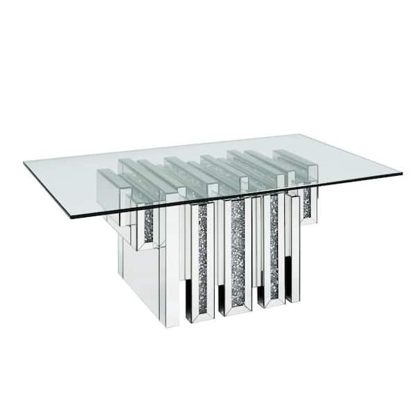 Benjara 47.24 in. Silver Rectangle Glass Top Coffee Table