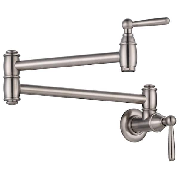 WOWOW Wall Mounted Pot Filler with Double Handle in Brushed Nickel