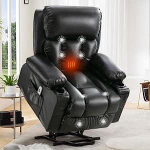 Black Faux Leather Recliners Power Lift Recliner Chair Recliners for Elderly with USB