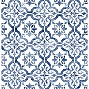 Porto Tile Riviera Blue Geometric Vinyl Peel & Stick Wallpaper Roll (Covers 40.5 Sq. Ft.)