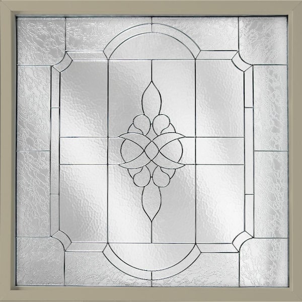 Hy-Lite 25 in. x 25 in. Decorative Glass Fixed Vinyl Window Victorian Glass, Black Caming in Tan