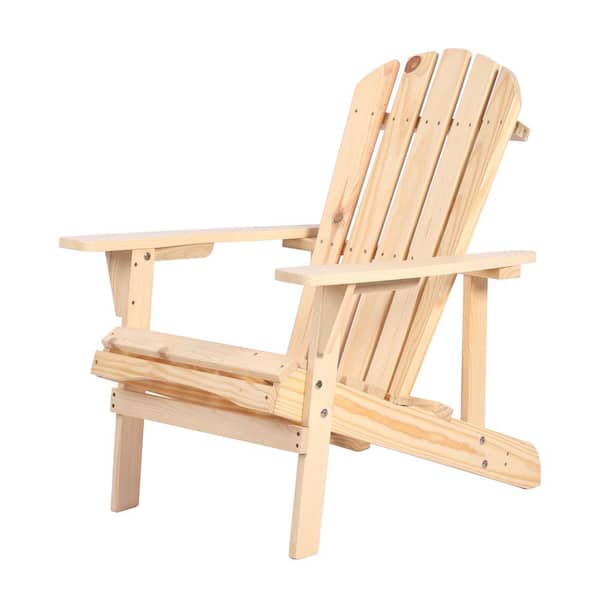 COOLSHARK Wood Outdoor Adirondack Chair with Backrest Inclination, High Backrest for Garden/Backyard/Fire Pit/Pool/Beach, Natural