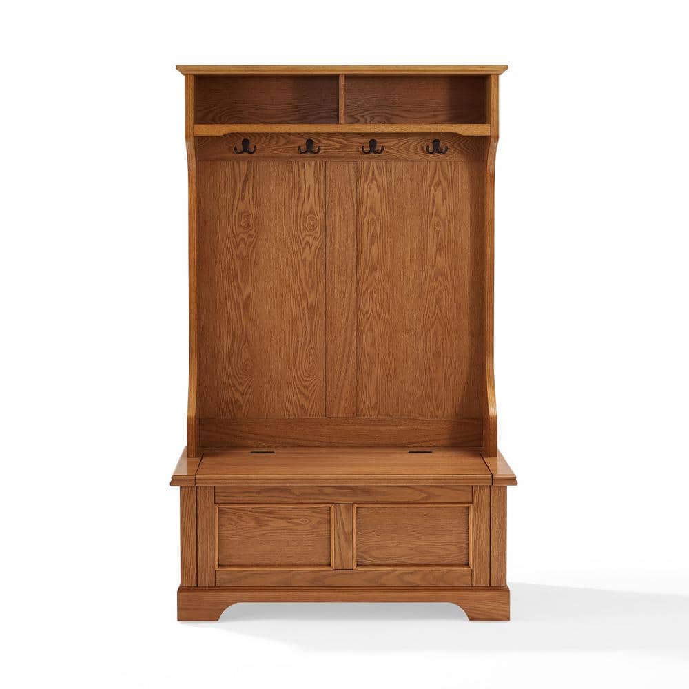 Campbell Oak Hall Tree with Spacious Storage Bench and Double Hooks