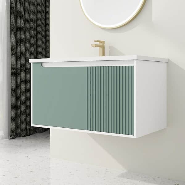 Staykiwi 36 in. W x 20 in. D x 20 in. H Floating Bath Vanity in Green with White Ceramic Sink