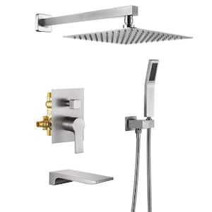 Single-Handle 1-Spray Patterns 10 in. Wall Mount Square Shower Faucet Waterfall in Brushed Nickel (Valve Included)