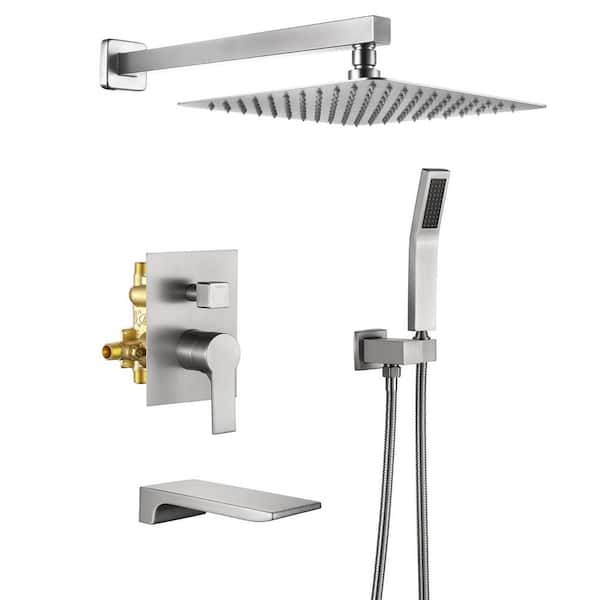 Zalerock Single-Handle 1-Spray Patterns 10 in. Wall Mount Square Shower Faucet Waterfall in Brushed Nickel (Valve Included)