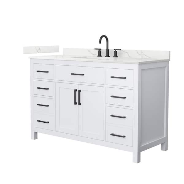 Beckett 54 in. Single Freestanding White Bath Vanity with Giotto Quartz Top (Assembled)