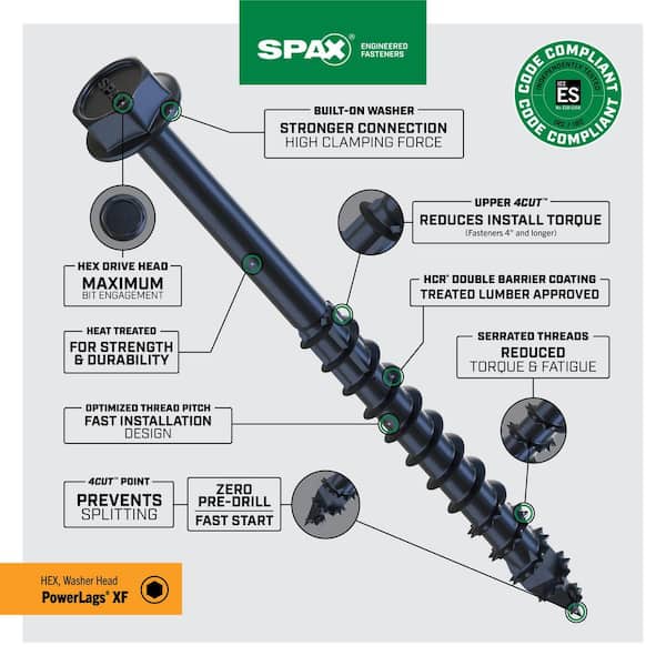 SPAX 1/4 in. x 2 in. Black Powerlags XF Exterior 3/8 in. Hex Head