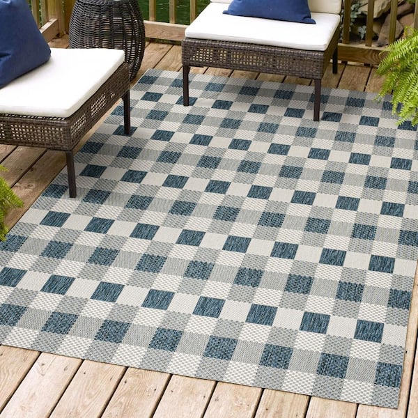 JONATHAN Y Darcy Traditional Geometric Bold Gingham Navy/Cream 8 ft. x 10 ft. Indoor/Outdoor Area Rug