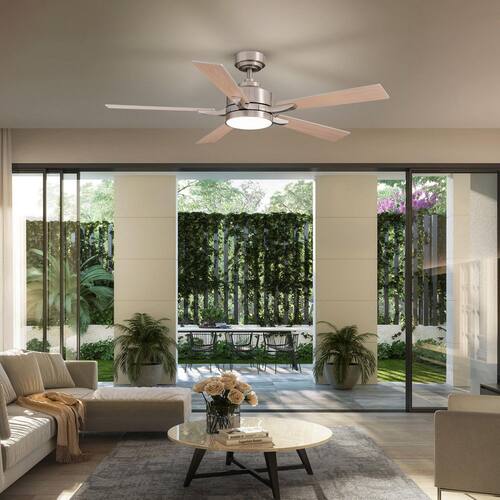 52 in. Modern Indoor Bronze 3-Colors LED 6-Speeds Industrial Ceiling Fan with Light Kit and Remote Brushed Nickel Finish FANNEHONNE Ceiling Fans With Lights