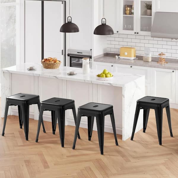 Industrial 18 in. H Black Backless Stackable Metal Frame Bar Stools (Set of 4) for Indoor Outdoor Kitchen