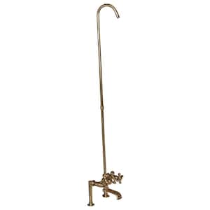 3-Handle Rim Mounted Claw Foot Tub Faucet with Elephant Spout and Riser in Polished Brass