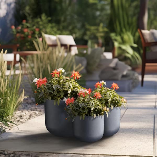 11.5in., 13.5in., 9.5in. Dia Granite Gray Large Tall Round Concrete Plant Pot / Planter for Indoor & Outdoor Set of 3