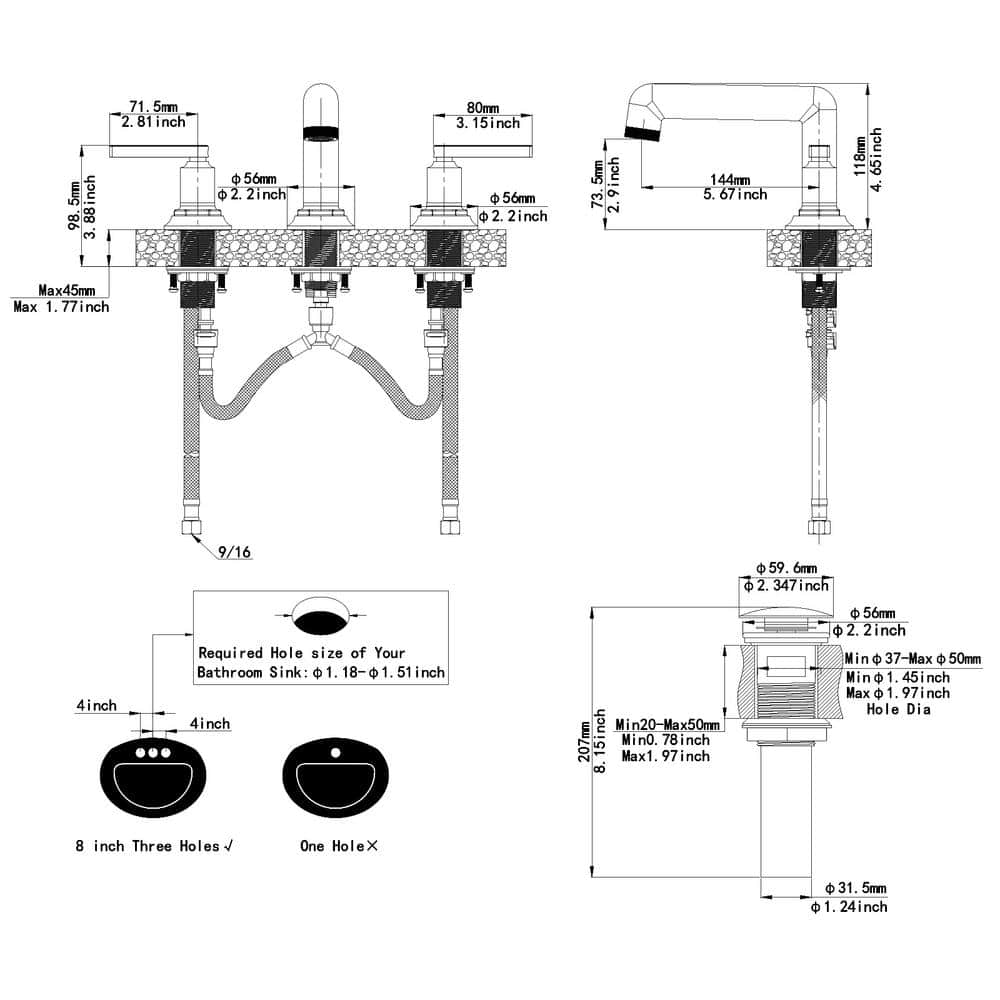 Brushed Gold 8 in. Widespread Double Handle Bathroom Faucet