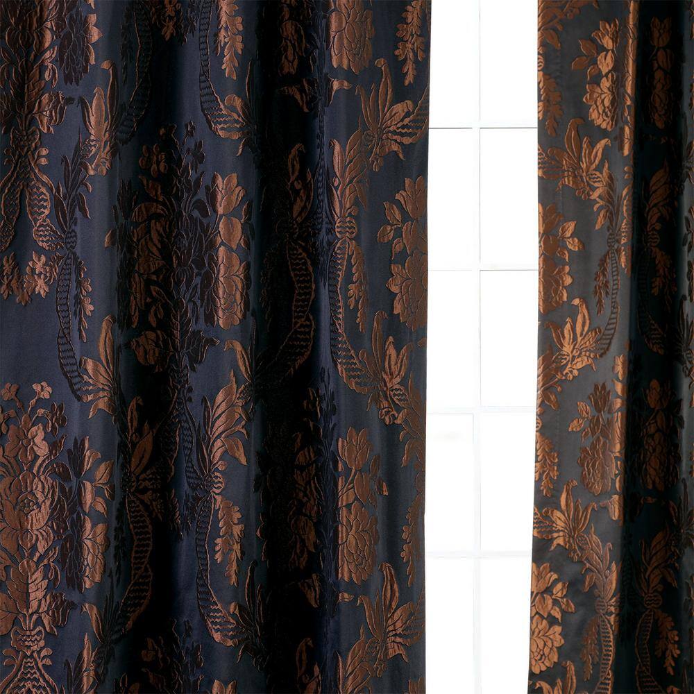Magdelena Black and Cognac Faux Silk Room Darkening Curtain Panel
