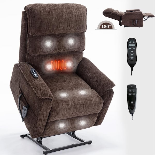 Boyel Living Brown Chenille Power Lift Recliner Chair with Power-Remote, Heat Massage and Heavy-Duty Motion Mechanism