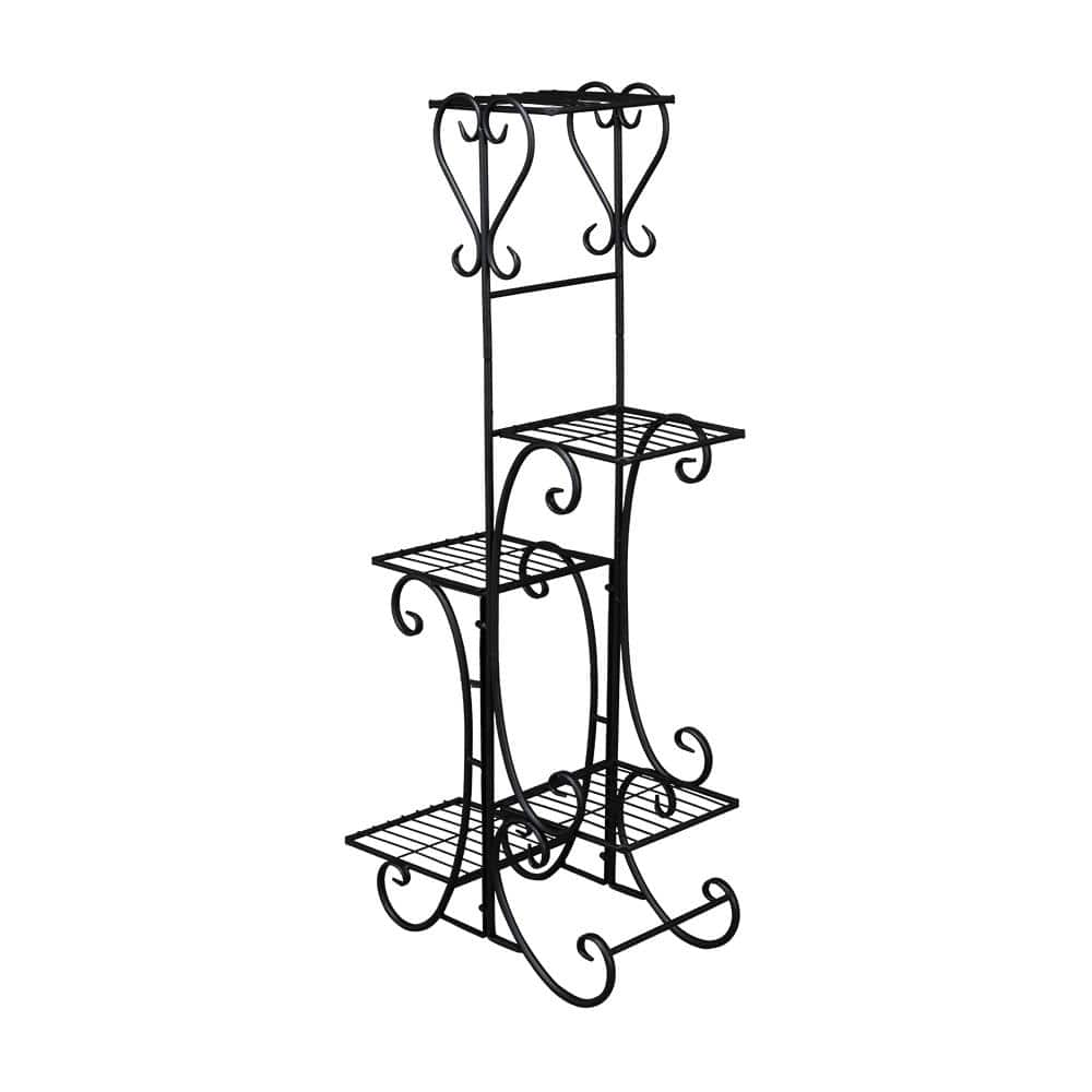 Winado 42.32 in. Tall Indoor/Outdoor Black Metal Plant Stand (5-Tiered ...